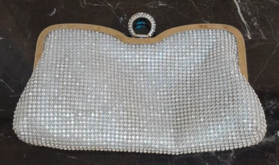 Silver Tone Metal Hardware Frame Soft Glass Stone Evening Bag - Olivia Miller - Image 1 of 4