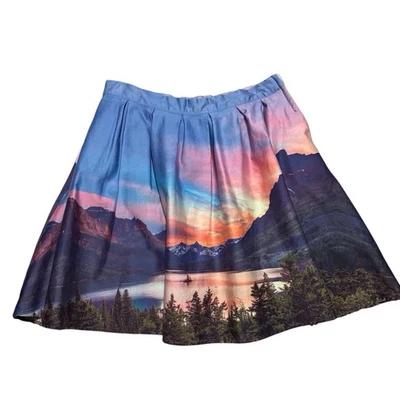 ModCloth Large Mountain Sunset Hey Soul Vista Skirt Fit Flare A-Line Pockets - Image 1 of 4
