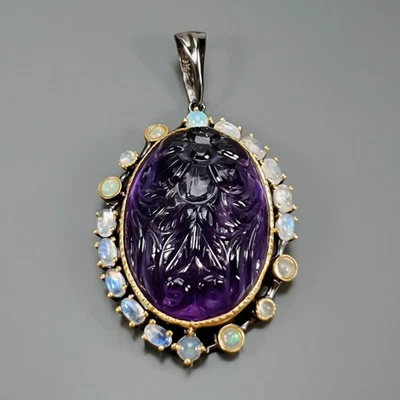 Colgante de amatista natural hecho a mano de 80 quilates + plata de ley 925 / NP51315 Foto 1 de 4