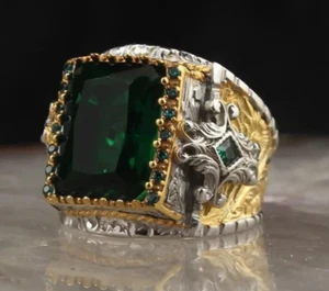 925 Sterling Silver Men's Ring Turkish Handmade Natural Stone Zircon Stone  - Picture 1 of 2