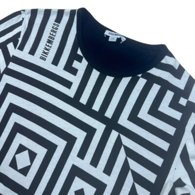 Camiseta masculina de algodão manga curta Bikkembergs preta/branca Itália • Pequena - Imagem 1 de 4