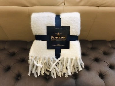Pendleton 50”x70” plaid w/fringes acrylic ivory/gray throw NWT - Image 1 of 4