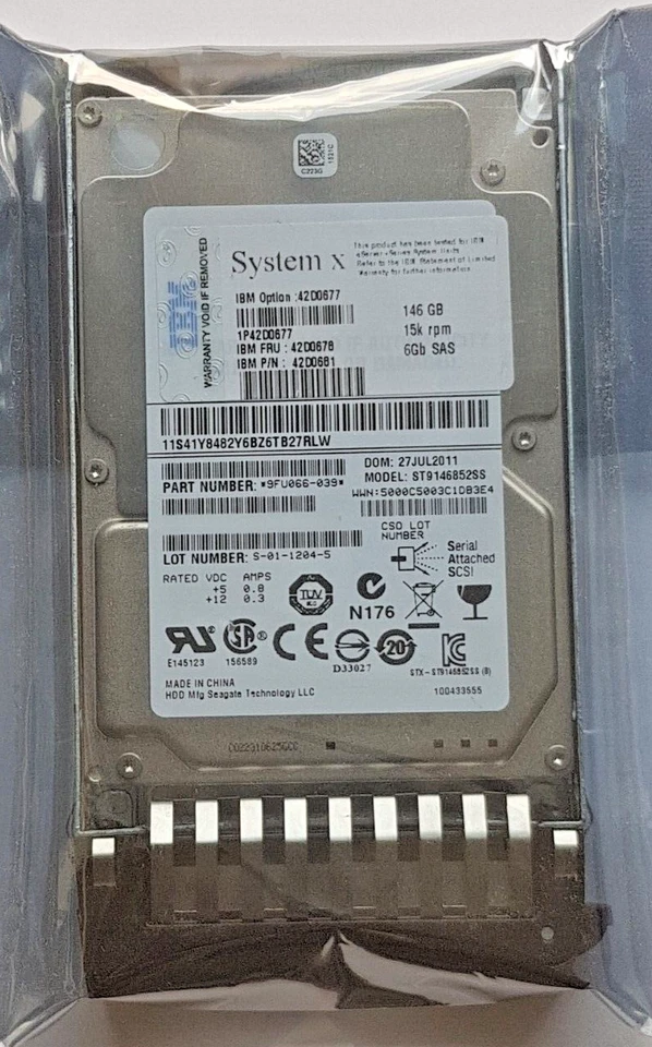 146 GB SAS IBM System X 42D0677 15K RPM 16MB HDD 2.5 " Hard Drive New + Caddy - Image 1 of 1