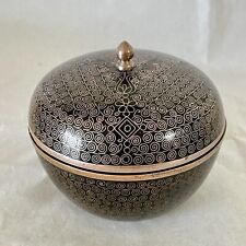 3.125 Inches Antique Chinese Cloisonne Black   Curling Grass  Jar W/Lid Or Box