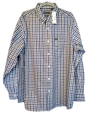 Covington Hombre XL Grande y Alto, Azul, Blanco Negro Camisa de Vestir a Cuadros, Mangas Largas Foto 1 de 4