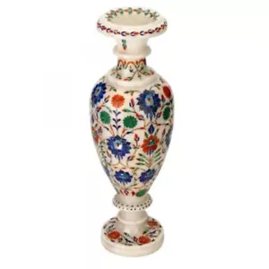 17 Zoll Weiß Marmor Blume Vase Topf Mosaik Inlay Malachit Lapis Zuhause Zimmer Deko M1 - Bild 1 von 4