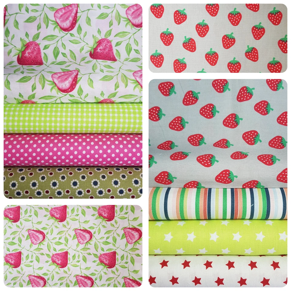 Stoffpaket   4 St. 22 x 50 cm Patchwork  BW 100% Erdbeeren - Bild 1 von 1