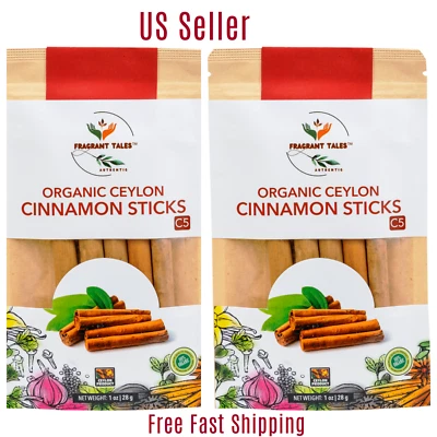Palitos de canela orgánicos de Ceilán/Sri Lanka, 3", alta calidad: paquete de 2 - 2 oz 56 g Foto 1 de 4