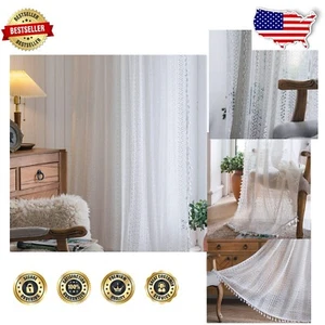 Elegant Semi-Sheer Bohemian Curtains - Cotton Tassel Drapes for Bedrooms, 59x84 - Picture 1 of 8