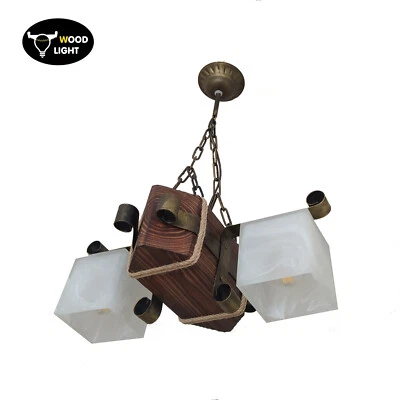 Lámpara de madera, araña de madera, luz de comedor, lámpara colgante, accesorio de techo  Foto 1 de 2