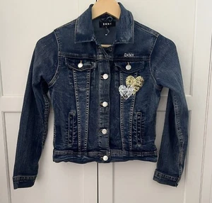DKNY Girls Sequin Denim Logo Jacket Snap Closure Size L (12) blue - Picture 1 of 7
