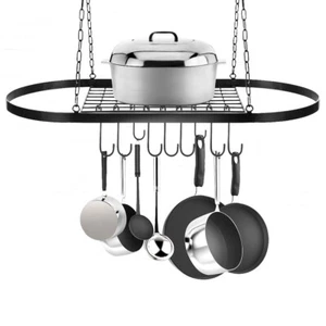 Hanging Pot Holder Pan Hanger Iron Kitchen Rack Cookware Organizer Storage Shelf - Picture 1 of 17