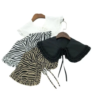 Damen Zebra Rüschen abnehmbar Chiffon Fake Neck Kragen Shirt Halsband Schal - Bild 1 von 8