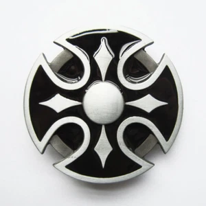 Round Celtic Cross Black Enamel Belt Buckle - Picture 1 of 1