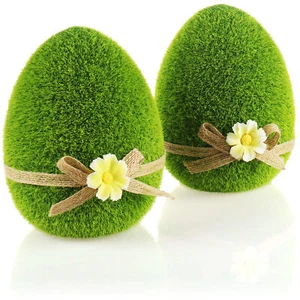 2x Dekofigur Ostern - Osterei mit Schleife - Grüne Figur aus Keramik - 15cm - Bild 1 von 7