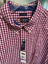 Chaps Mens 2xlt Big & Tall Purple & White Plaid Button-Down Short Sleeve Shirt