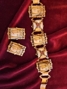 Vintage Celluloid 1940s Pharoah Heads Bracelet & Earrings #25 - Picture 1 of 13