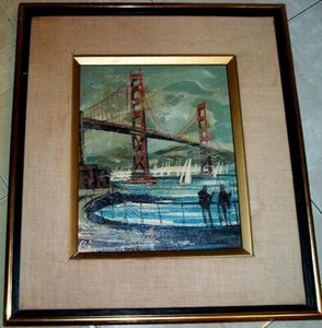 PAINTING Golden Gate Bridge San Francisco Water Frame Art Canvas Artist Theikle - Picture 1 of 15