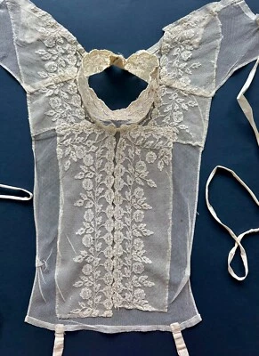 Antiguo Chemisette de Encaje Carrickmacross Hecho a Mano Frente Falso con Cuello Gargantilla Foto 1 de 4