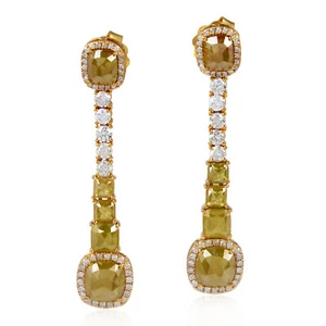 18KT Yellow Gold Long Dangle Earrings 10.5CT Natural Diamond Bridal Jewelry - Picture 1 of 7