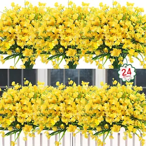 24 Bundles Artificial Flowers for Outdoors Decorations UV Resistant Fake Plants - Picture 1 of 7