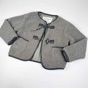 NWOT Bearpaw Collarless Sherpa Fleece Toggle Short Coat Gray Green Girls Sz 5/6 - Picture 1 of 7