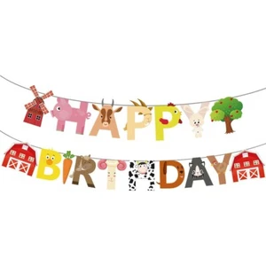 Tema de animales de granja FELIZ CUMPLEAÑOS niños pancarta decoración niños - Imagen 1 de 2