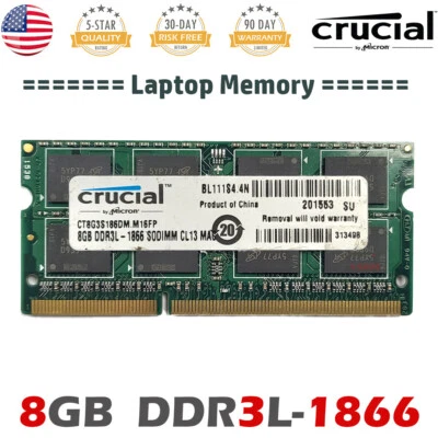 Memoria SODIMM para computadora portátil Crucial 8 GB DDR3L-1866 PC3L-14900S 1,35 V Apple Macbook iMac Foto 1 de 2
