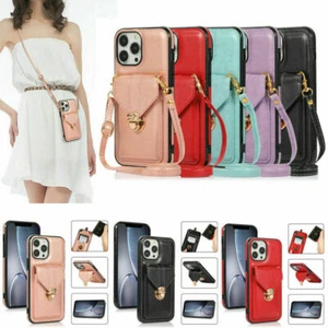Leather Card Wallet Strap Phone Case For iPhone 11 12 13 14 Pro Max XR X 8 7 - Picture 1 of 73