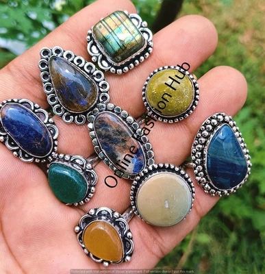 Lote de anillos de ónix y mezcla enchapados en plata de ley 925 piedras preciosas joyería elegante Foto 1 de 3