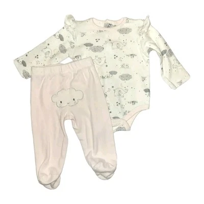 3-6 Month Chick Pea 2 Piece Pink & White Cloud Moon Star Pants Outfit Foto 1 de 4