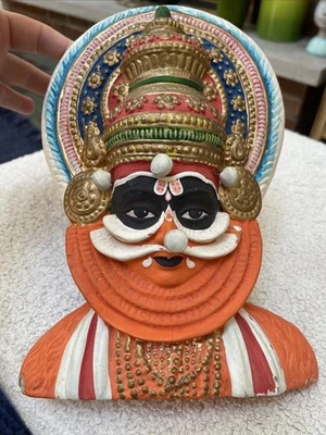VTG Amazing Colors Kathakali Wall Hanging Face Mask Showpiece Paper Mache Decor - Image 1 of 4