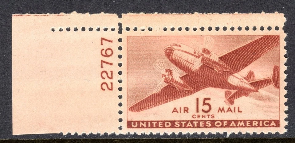 United States Scott #C 28 VF Unused 1941 15 Cent Plane Plate Single #22767 - Image 1 of 1