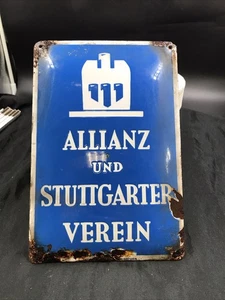 Altes Emaille Schild Allianz und Stuttgarter Verein Vintage - Bild 1 von 5