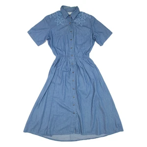 EDITIONS Womens Day Dress Blue Denim Short Sleeve Midi L - Picture 1 of 6
