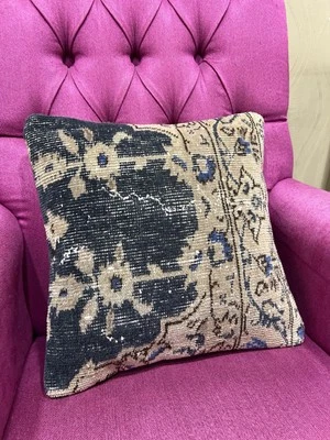 Vintage Rug Pillow Cover 16x16, Handmade Turkish Cushion Case, Home Decor Pillow - Image 1 of 4