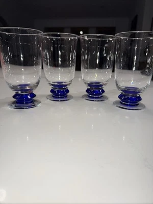 DENBY MAGNUM 16oz Footed Glass Tumbler Cobalt Blue Stem 6.25" SET OF 5 - Image 1 of 3