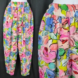 Vintage Express Multicolored Floral Baggy Tapered Pants Size Medium - Picture 1 of 18