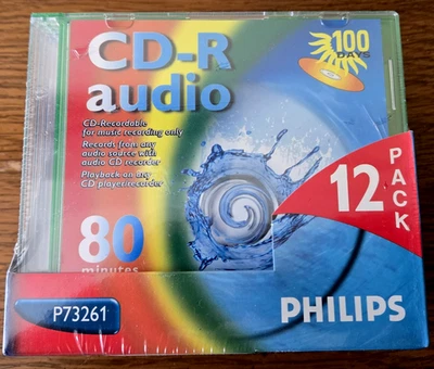 Philips CD-R Audio 80 Minutes 12 Pack Blank Recordable Old Stock SEALED P73261 - Image 1 of 4