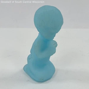 Vintage Fenton Glass Blue Satin Figurine Praying Boy 3.75" - Picture 1 of 4
