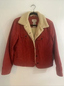 LL Bean Corduroy Sherpa Lined Trucker Jacket Rust Orange Women S Lorelei Gilmore - Picture 1 of 10