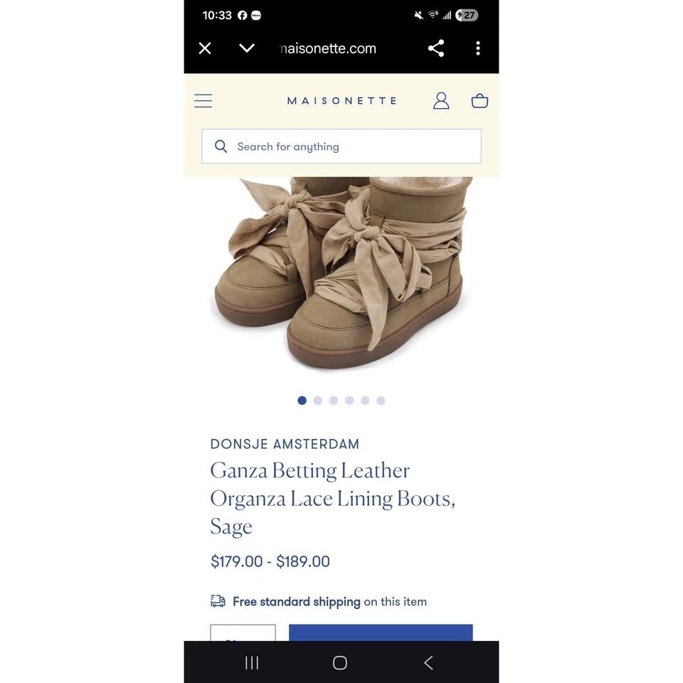 DONSJE AMSTERDAM 儿童鼠尾草绿色皮革 Organza 蕾丝内衬靴 — 第 1/4 张图片