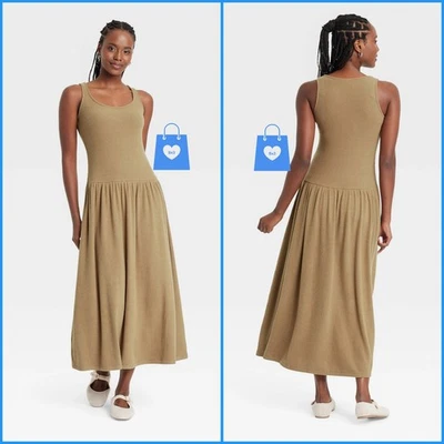 Mediano - Vestido midi sin mangas tejido cintura caída para mujer - Hilo universal - Marrón Foto 1 de 4