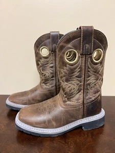 Dan Post Kids Cowboy Boots Brown Leather Square Toe Children Size 13D Amarillo - Picture 1 of 20