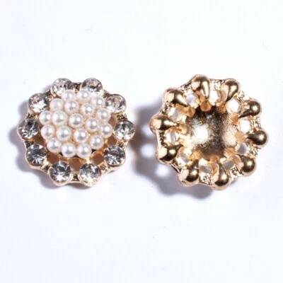 20PCS 20MM Chic Pearls Rhinestone Buttons For Wedding Decoration Silver Crystal  - Image 1 of 3