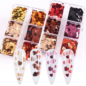 6 Grids Nail Art Sequins LOVE Sequins Glitter Flakes Valentine's Day Decoration 