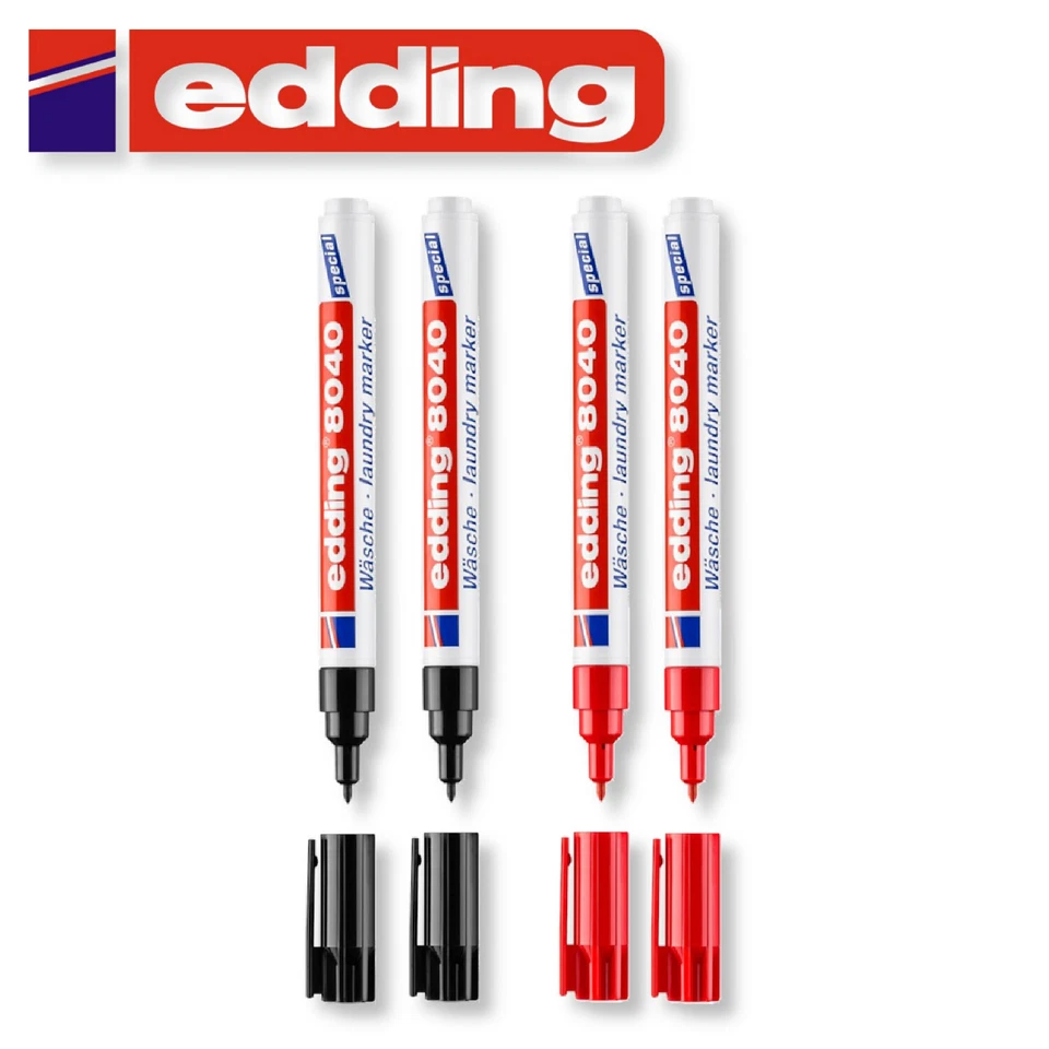 Edding 8040 Wäschemarker marker Stift wasserfest rot schwarz 2 Stück - Bild 1 von 1