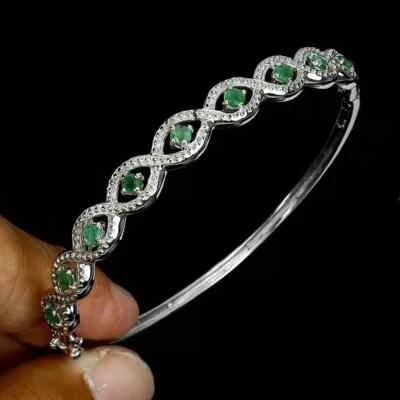 Brazalete Brazalete Esmeralda Creado en Laboratorio Corte Redondo 7CT Plata de Ley 925 Foto 1 de 2