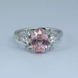 4.32 carats Natural Padparadscha Sapphire Statement Ring Padparadscha and Diamon - Picture 1 of 4