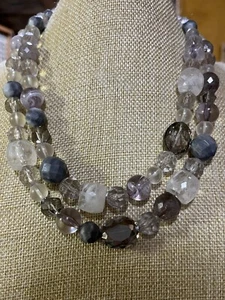 ANN TAYLOR LOFT SPARKLING GRAY, blue, clear BEADED 2-STRAND NECKLACE - Picture 1 of 7